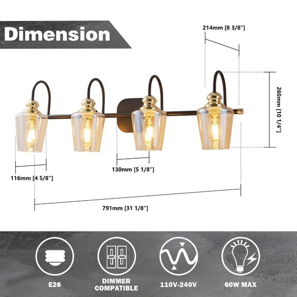 ExBrite 4-light Bathroom Gold Vanity Lights - Picture 5 of 8